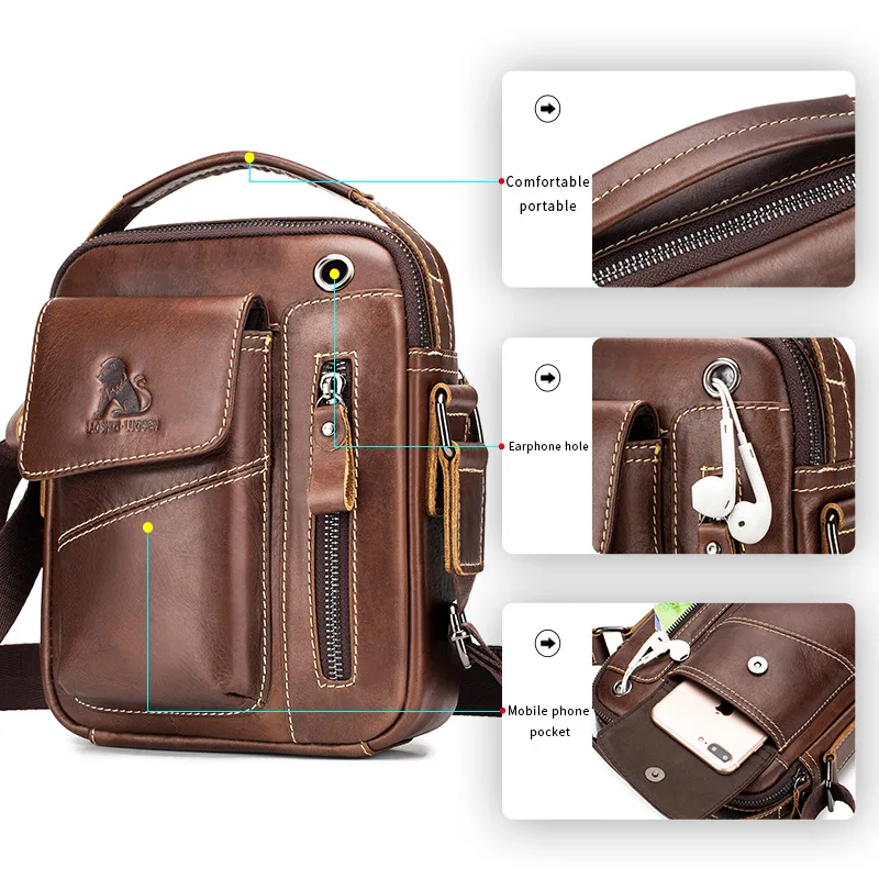 Imagem -06 - Laoshizi-bolsa de Ombro de Couro Vaca Genuína para Homens Bolsa Crossbody Masculina Bolsas Mensageiro Bolsa Pequena Flap Casual Design Zipper