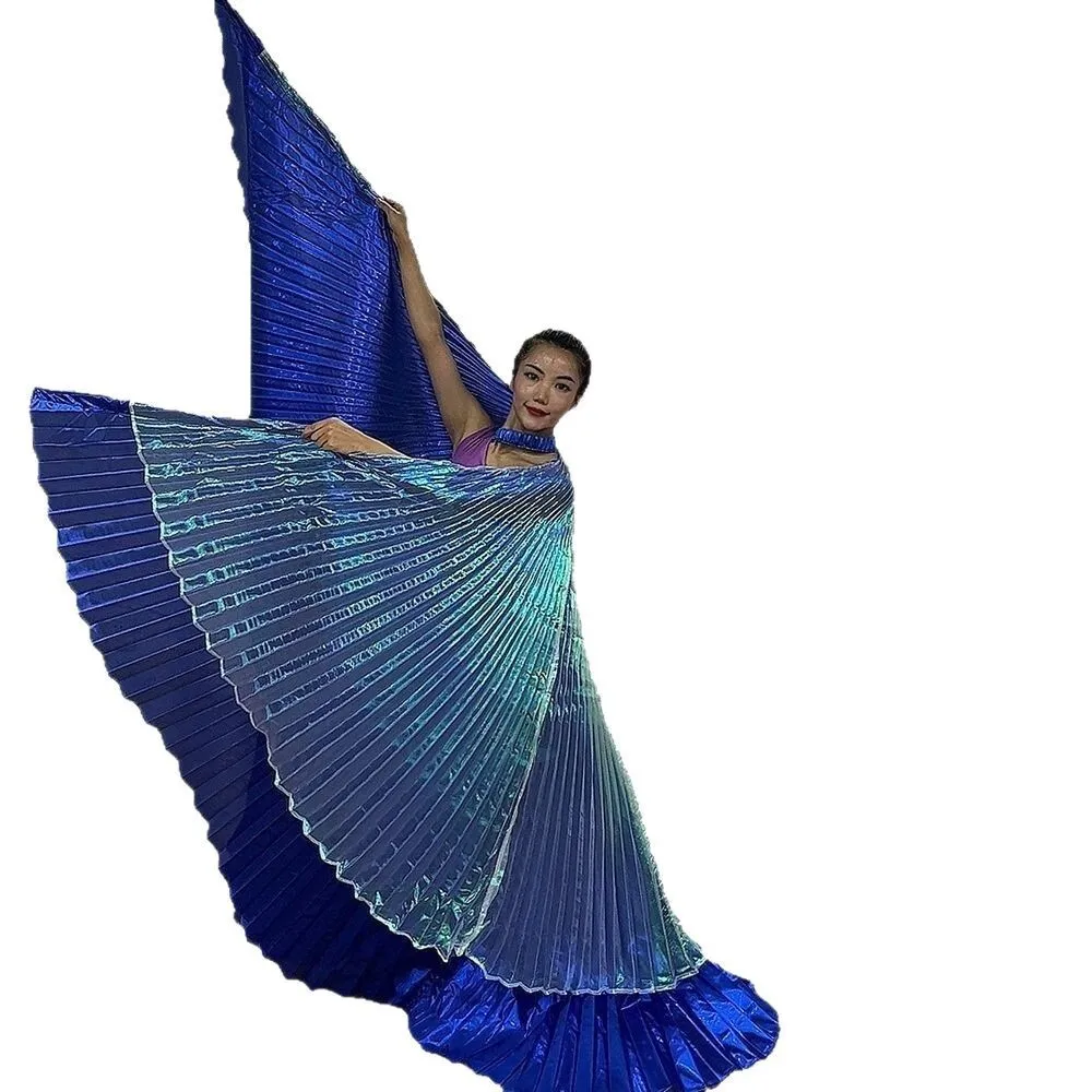 زي الرقص الشرقي الجديد بأجنحة ذهبية بطبقة مزدوجة شفافة باللونين الأبيض والأزرق الملكي زي أداء الرقص الشرقي #5