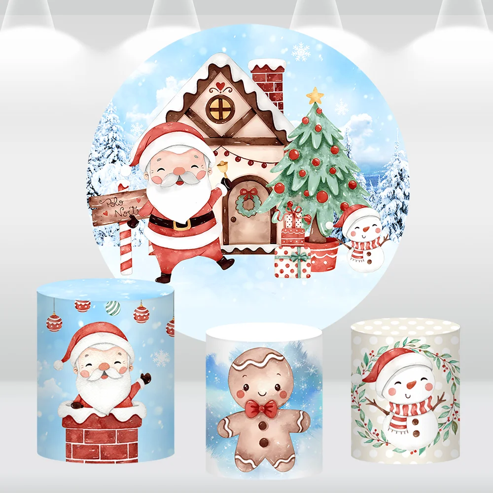 Vintage Schattige Kerstman Kerstfeest Ronde Cirkel Achtergrond Cover Winter Sneeuwpop Baby Achtergrond Snoep Tafel Cilinder Covers