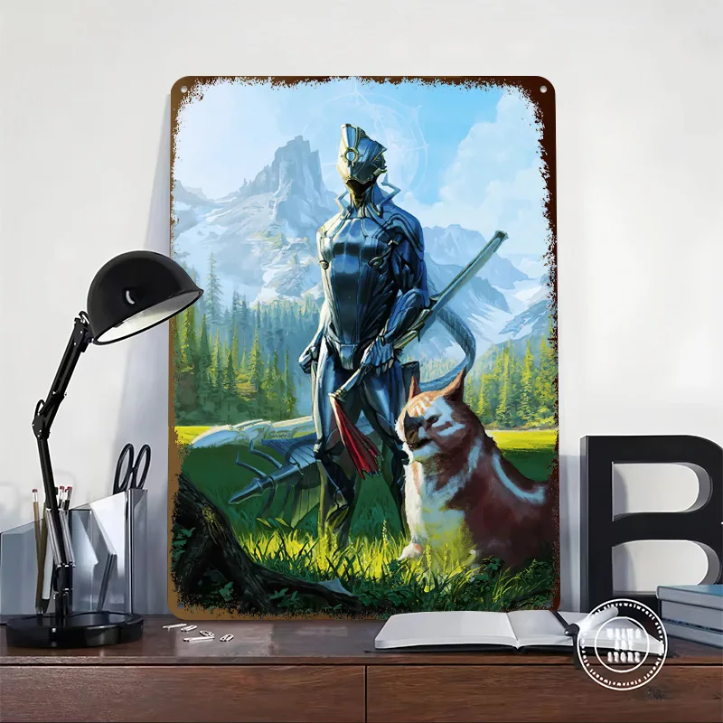 Warframe & Kubrow Printing Poster Customized Retro Wall Art Vintage Metal Signs for Gaming Room Decoration Cozy Bar Accessories