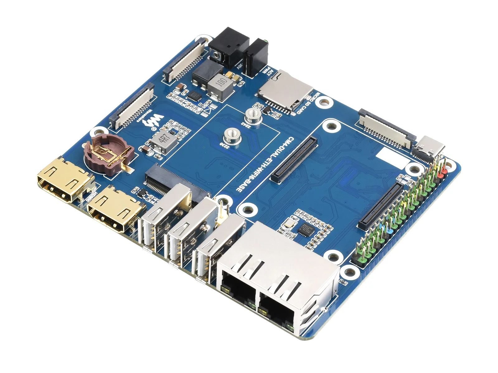 

WIFI6 Dual ETH Базовая плата/мини-компьютер разработан для компьютера Raspberry Pi 4 (не входит в комплект), встроенный M.2 E ключевой слот