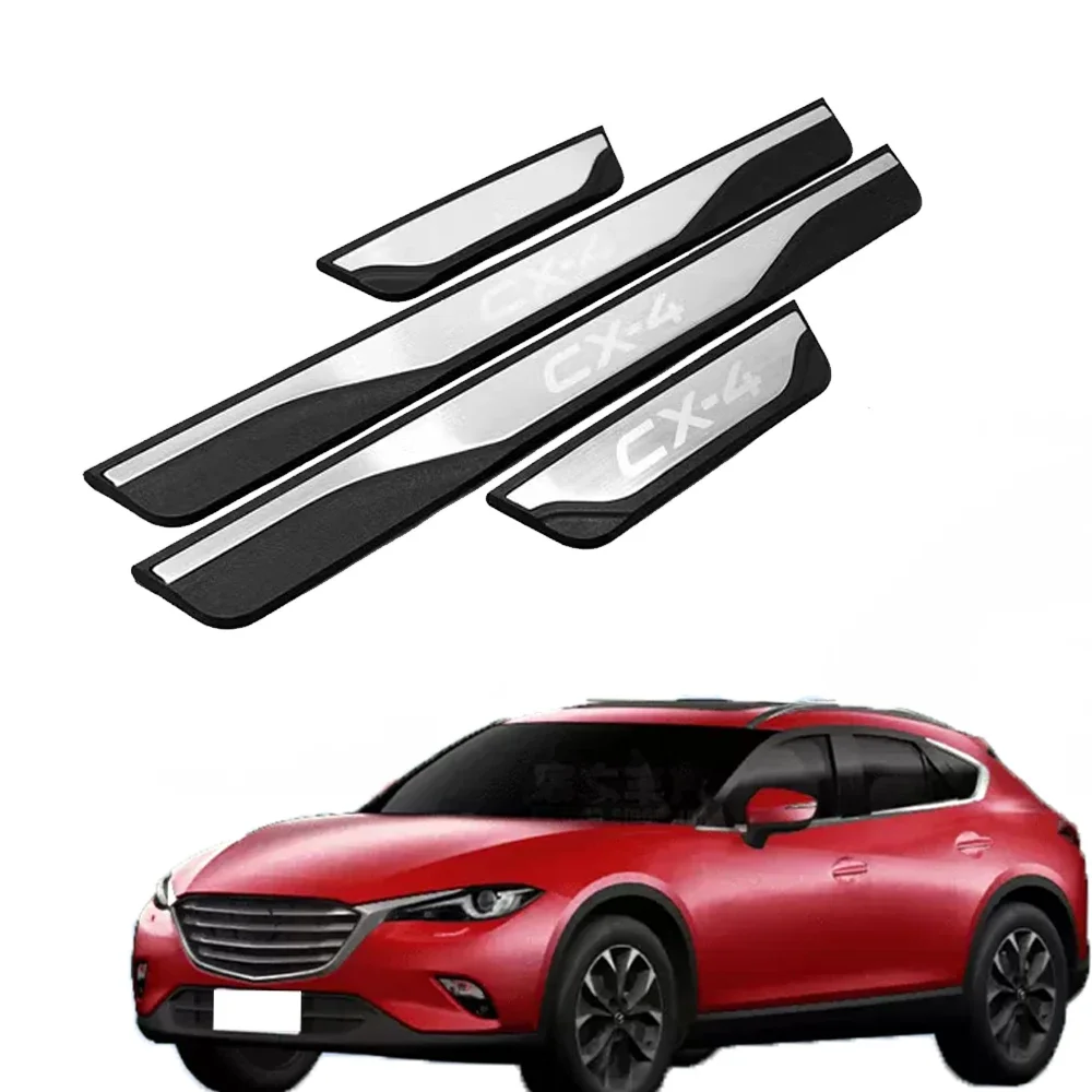 Door Sill Trim Protector Car For Mazda CX4 CX 4 CX-4 Pedal Strip 2016-2023 Auto Scuff Plate Cover Styling Stickers Accessories