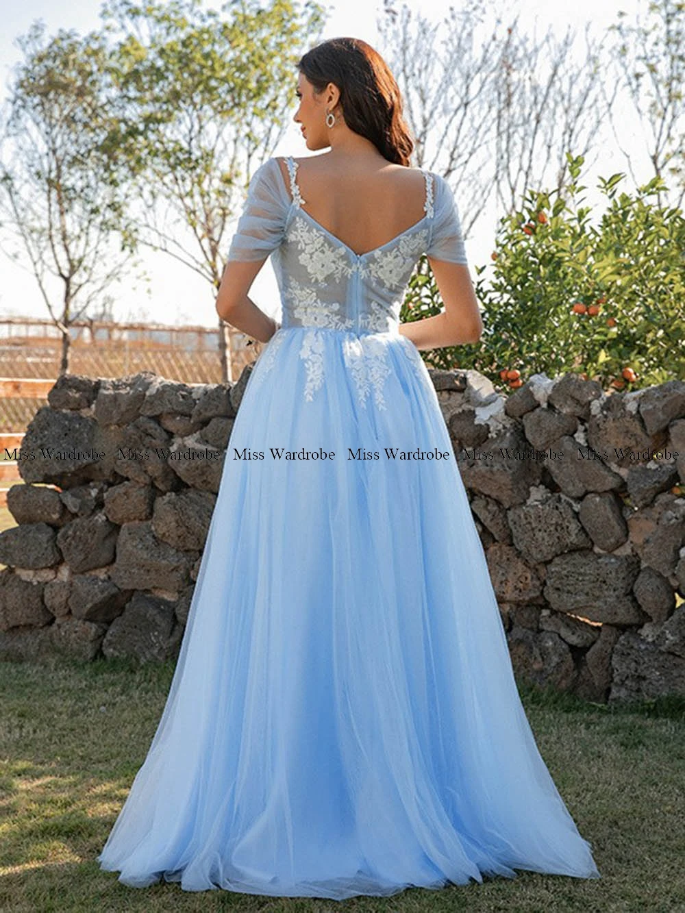 Vestidos De Noche largos azules a la moda, apliques De tul con hombros descubiertos, línea A, Espalda descubierta, vestidos formales De fiesta De graduación, trajes De Soirée personalizados