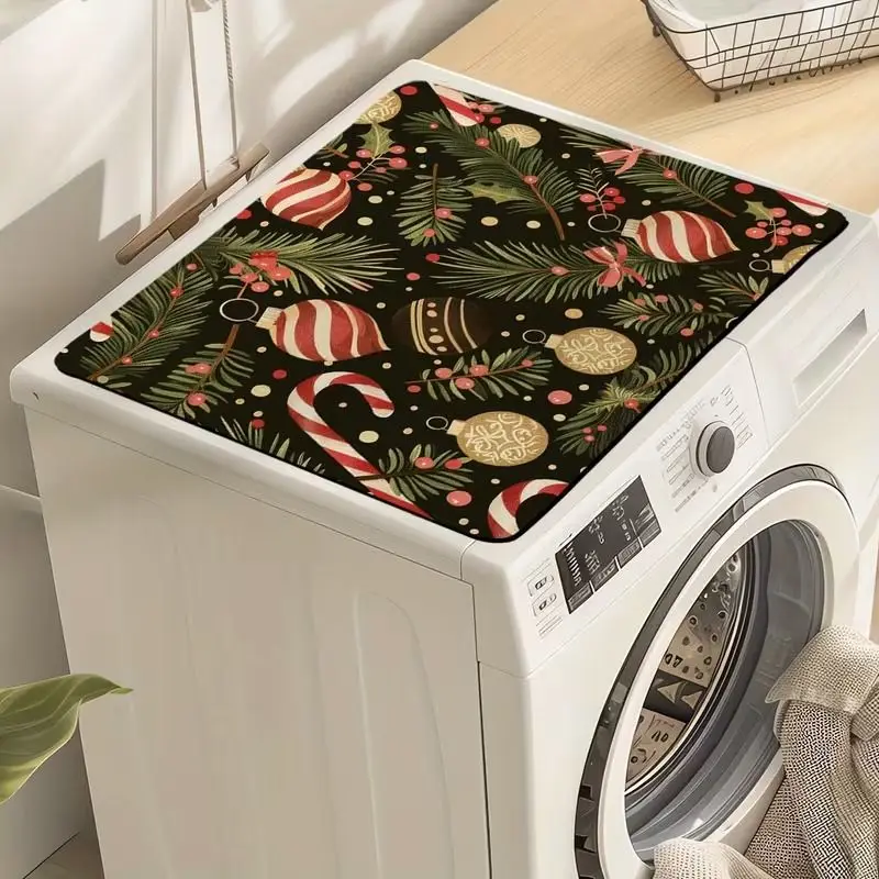 VIKAMA Christmas Ornaments Candy Cane Gingerbread Washing Machine Top Cover Mat Waterproof Dustproof Washer Dryer Pad Home Decor