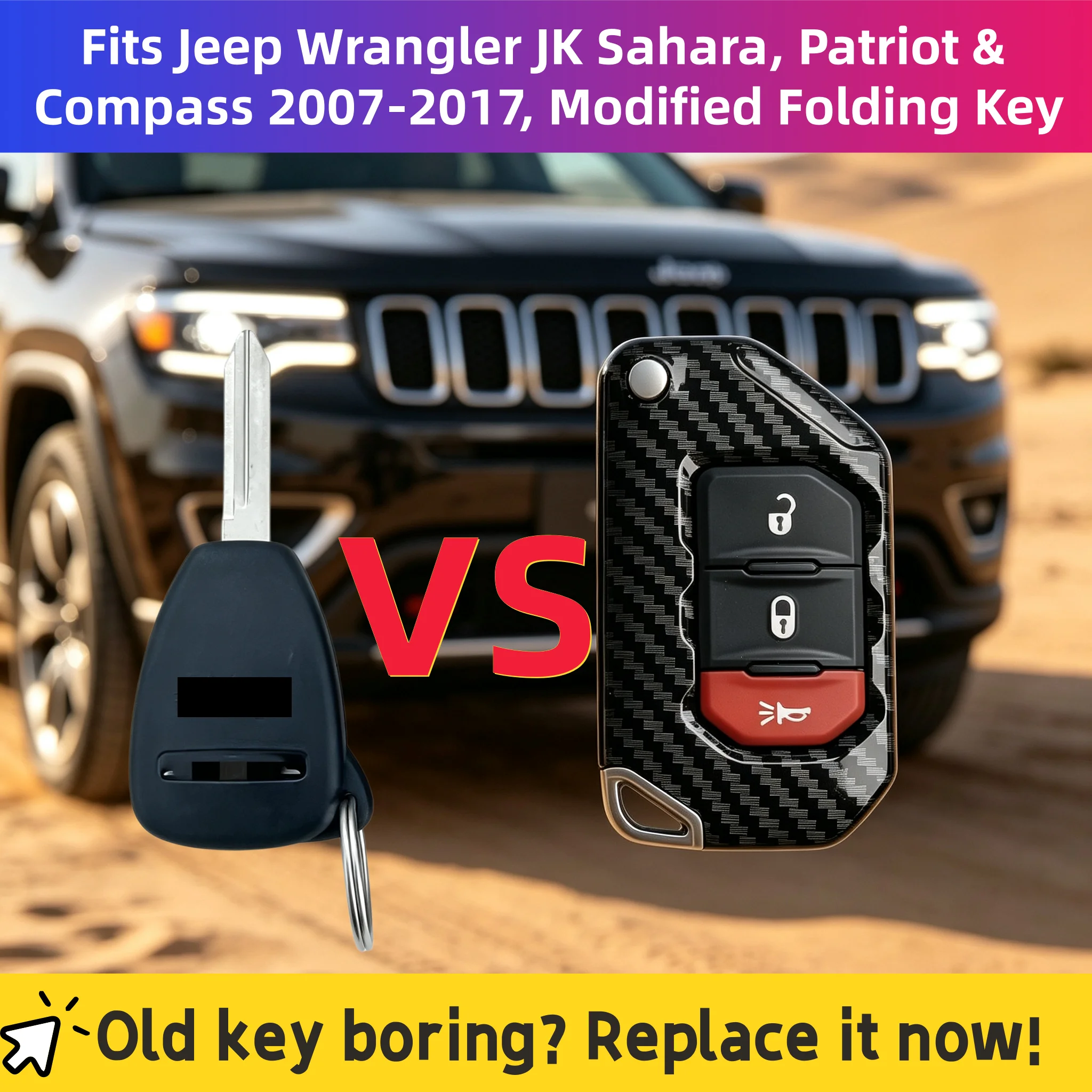 Modified Flip-Folding Remote Control Key Suitable for Jeep/Wrangler/Compass/Jk/Freerunner Models before 2017, Fcc Id: Cht1130261, Built-In 46 Model Chip, Frequency 315/433