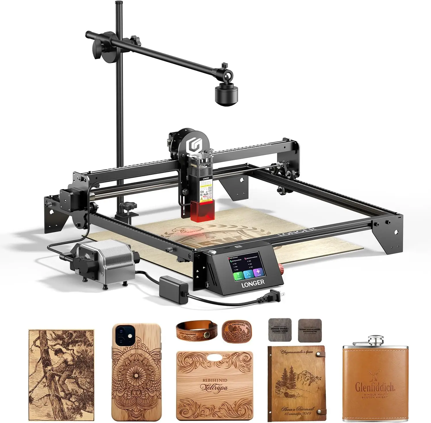 

5W Laser Engraver Cutter Auto Position Capture Air Assist LightBurn Camera High Precision Wood Metal Acrylic Tumblers Cylindrica