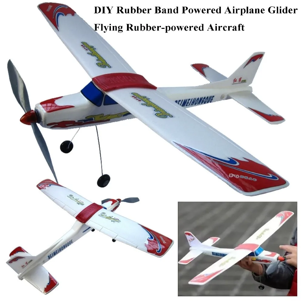 DIY Rubber Band Powered Airplane Red&White Rubber-powered Outdoor Science Popularization 410*515*210mm Glider Flying Aircraft