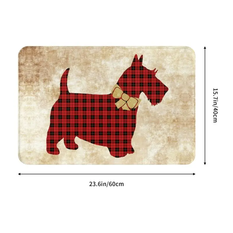 Scottie Dog Tartan Plaid Front Door Mat Anti-Slip Indoor Quick Dry Scottish Terrier Doormat Floor Bathroom Entrance Rug Carpet