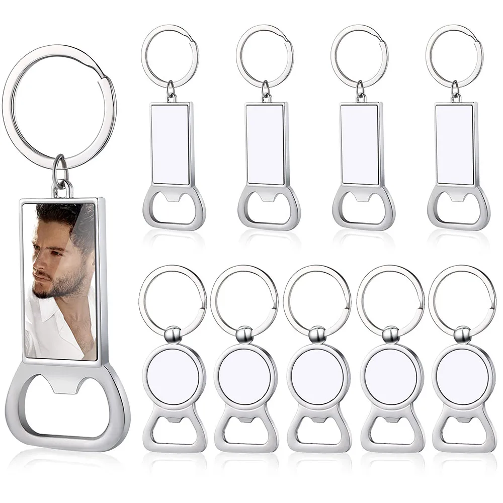 10pcs Sublimation Blank Keychains Sublimation Metal Blank Bottle Opener Keychains Aluminum Heat Transfer Key Rings