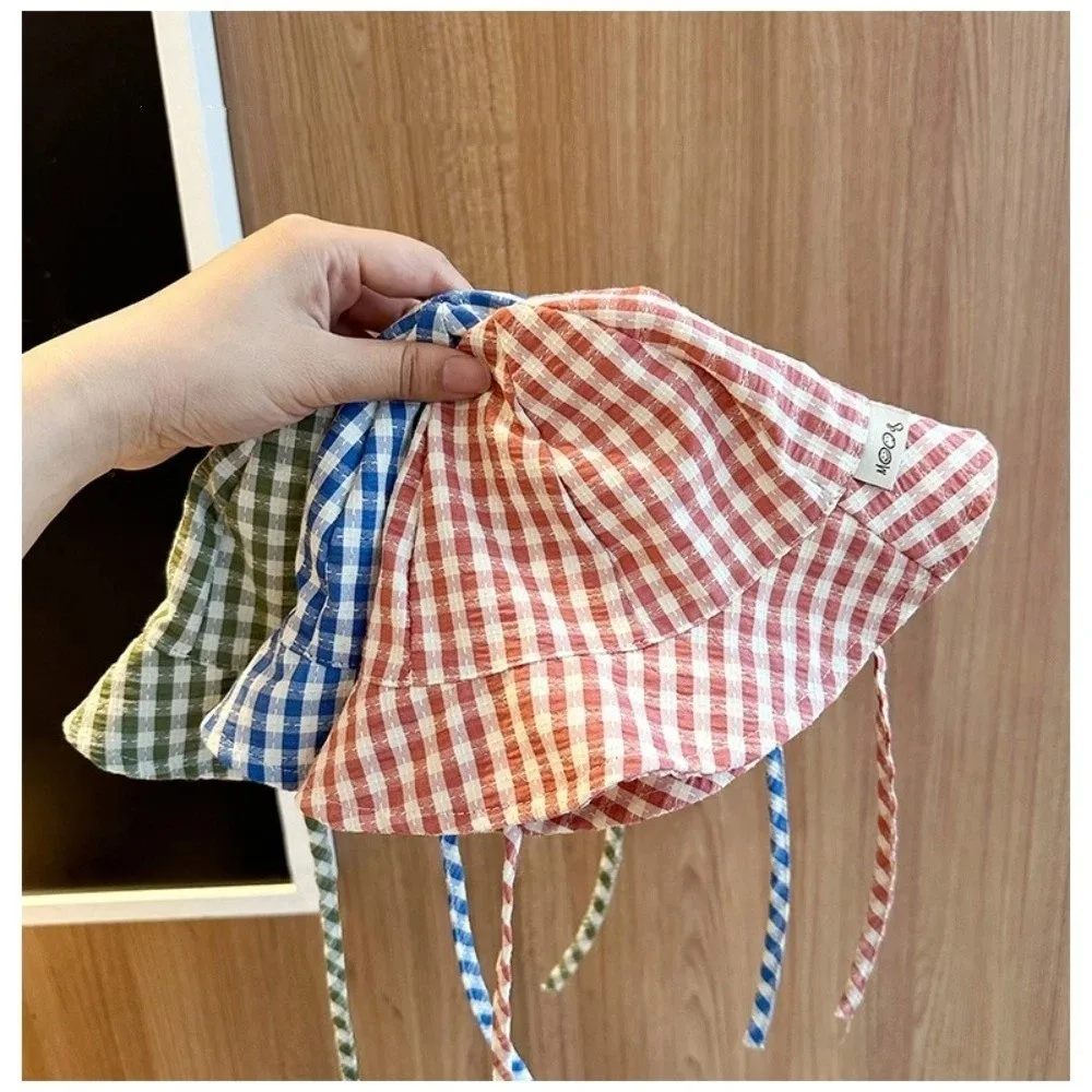 

Cute Striped Sun Hat UV Protect Breathable Fisherman Hat with Windproof Rope Bucket Hat Children