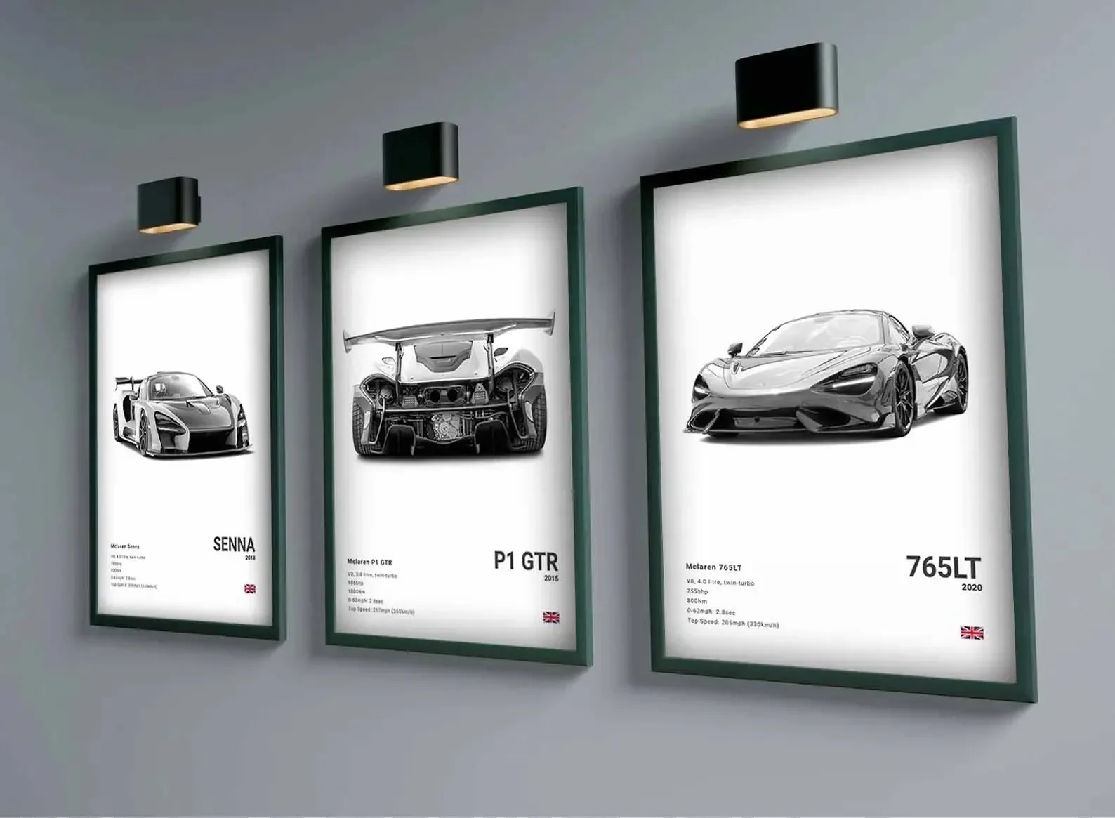 الجمالية السوبر الرياضة P1 GTR Speedtail 720s البوب الشمال سيارة فاخرة F1 سينا المشارك قماش طباعة جدار الفن المرآب غرفة ديكور