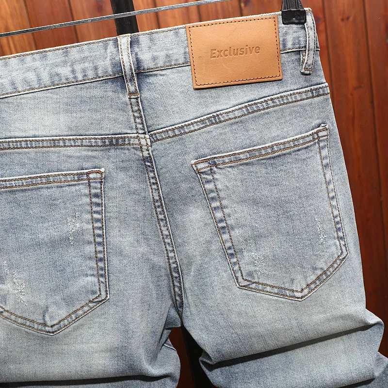 High end printed denim shorts for men in summer, thin, trendy, fashionable, casual, versatile, brand five quarter pants