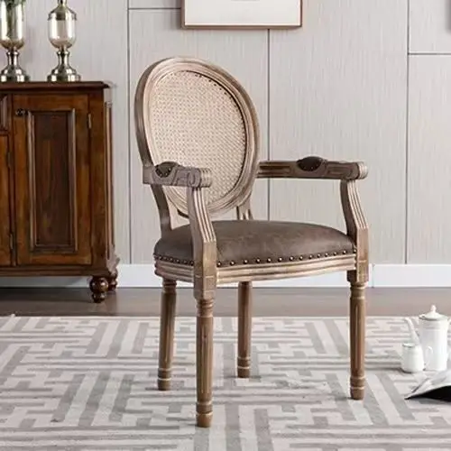 

Vintage Dining Chair Solid Wood French Chair Backrest Bar B & B American Restaurant Country Oak Home Armchair