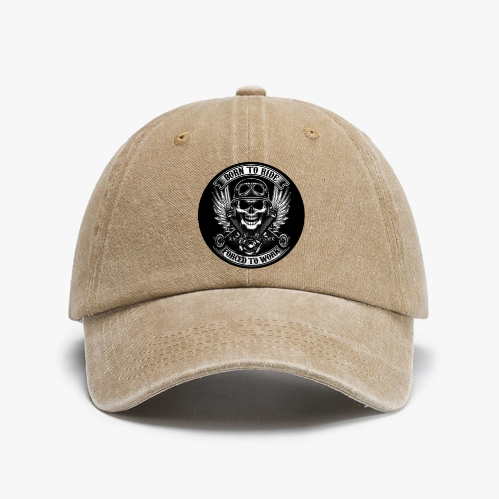 

born to ride forced to work funny Baseball Cap outdoor casual Distressed Washed caps sports soft top adjustable cowboy hats