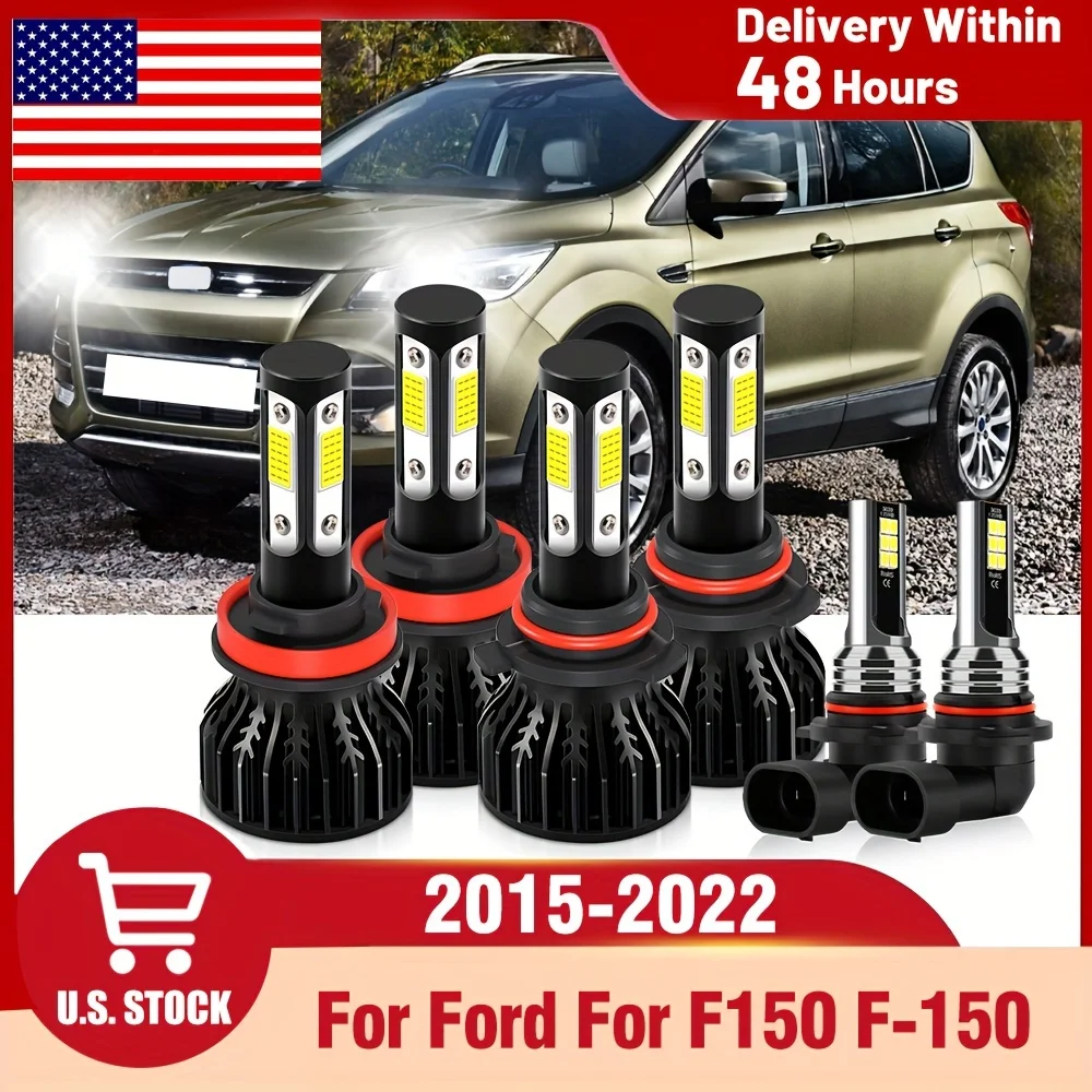 

For Ford For F150 F-150 (2015-2022), Headlight Bulbs Hi/Lo Beam+Fog Bulbs Combo, 30000LM 6000K White, Pack Of 6