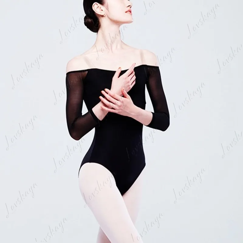 زي تدريب رقص الباليه للسيدات متعدد الألوان مع تصميم مرقع بأكمام على الكتف لأداء الرقص