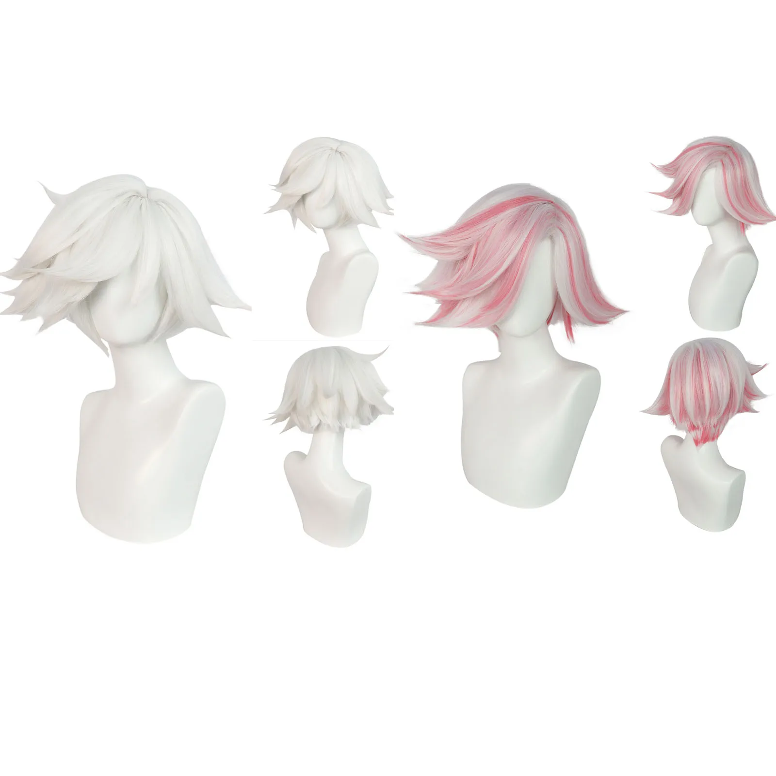 Anime Hazbin  Angel Cosplay Dust Wig  Role Play  Pink White Short Hair 26CM Cosplay Wig