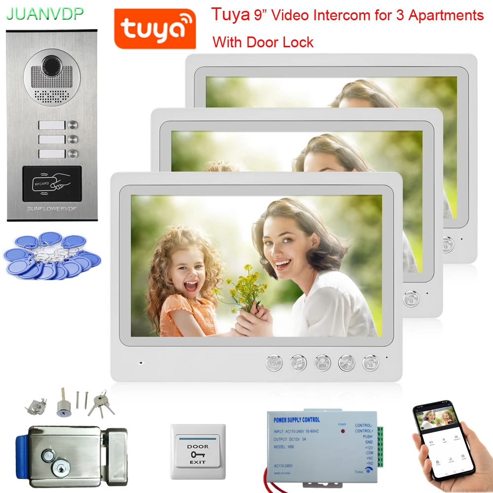 Tuya 2/3/4/5/6/8/10/12 Lines Apartments Home Video Intercom with Rfid Access Contro Camera Video Door Phone 9Inches Wifi Monitor