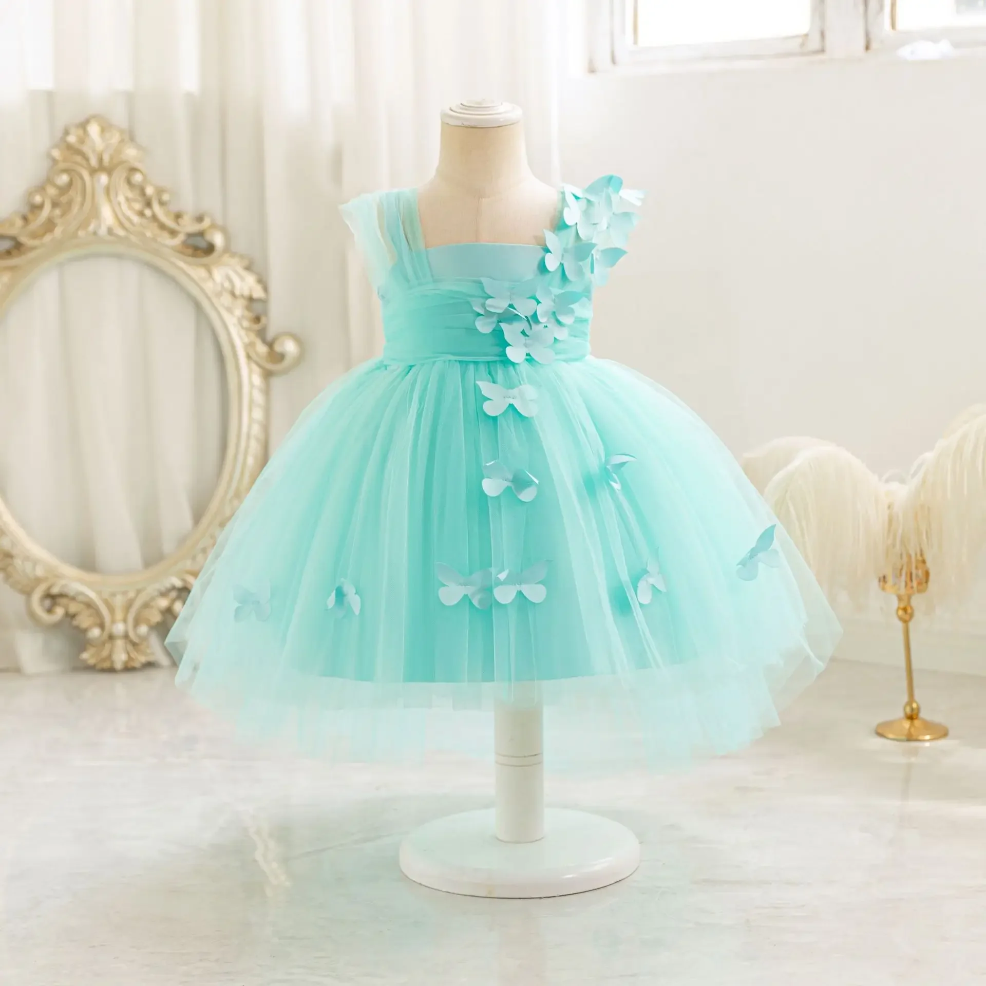 Baby Girls 1st Birthday Baptism Dress Kids Princess Wedding Party Ball Gowns for New Year 3D Butterfly Mesh