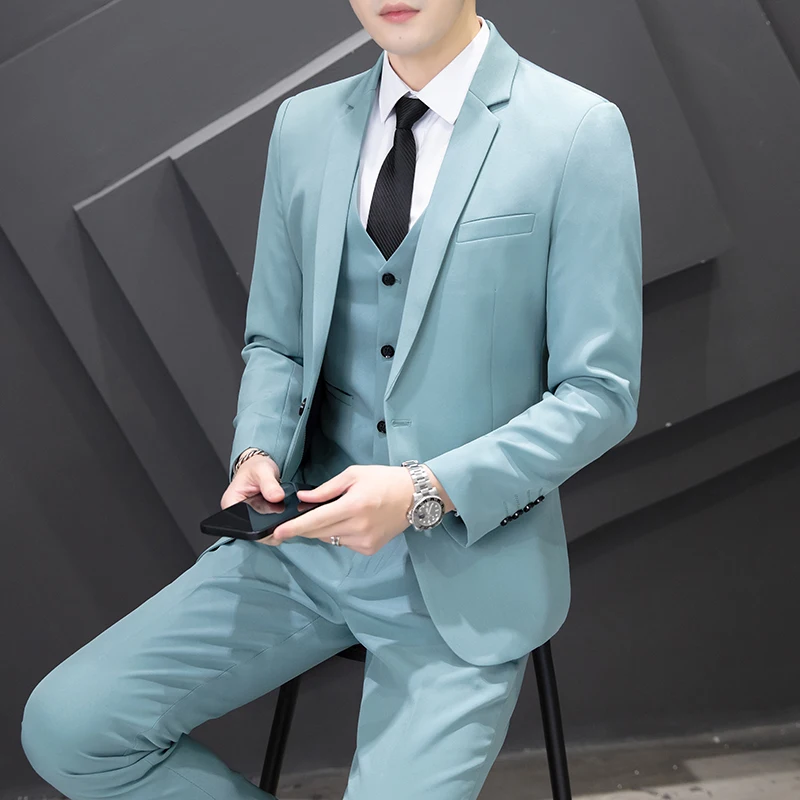 Men (suit + waistcoat + trousers) Fashion business career is decoration body best man groom wedding dress three-piece set