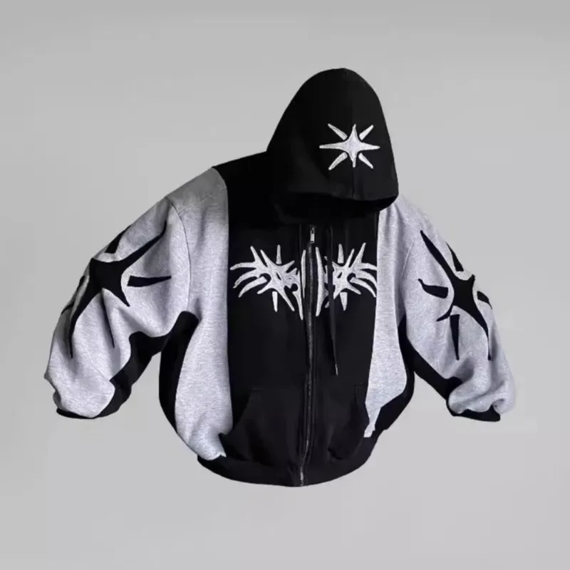 

vintage zip up hoodie Harajuku Patchwork Gothic streetwear Hip Hop Oversized Hoodie Men women Sweatshirt Fashion Casual Tops