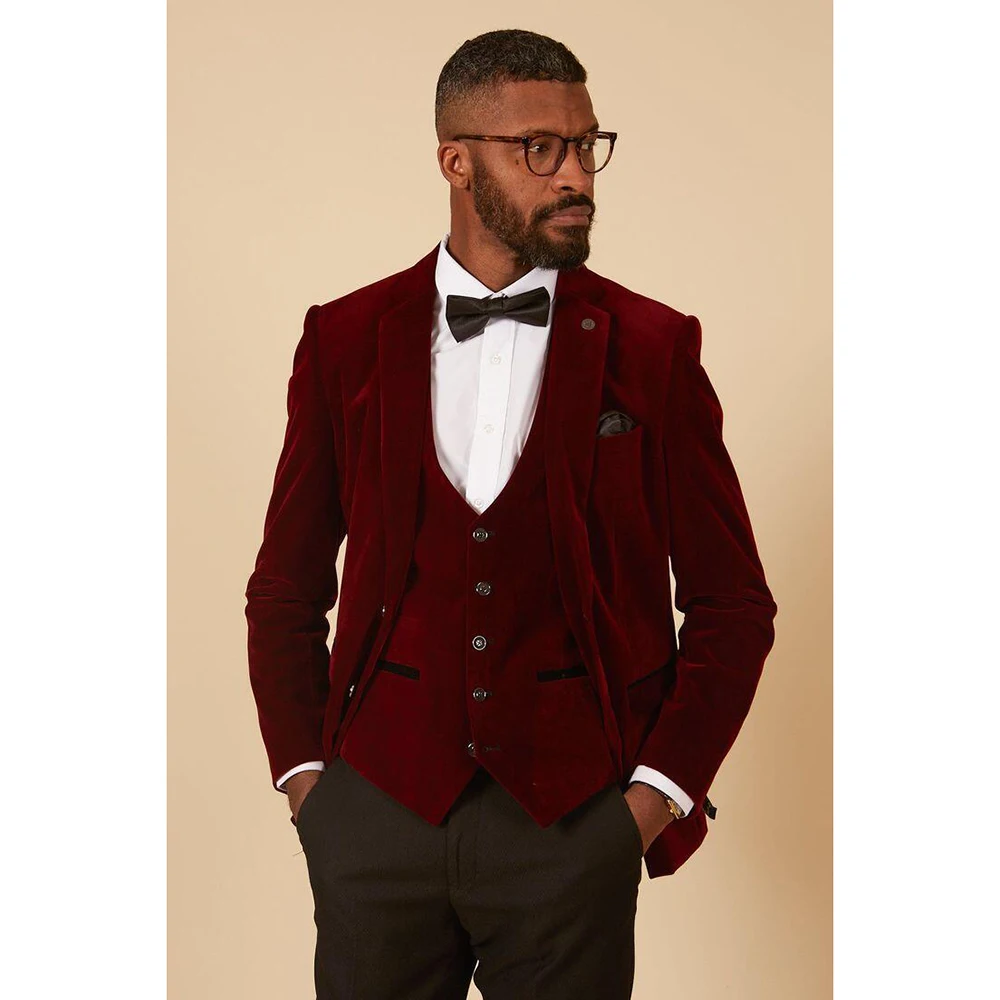 Elegant High-end Men Suit Slim Fit Peak Lapel 3 Pieces(Jacket+Pants+Vest) Male Formal Wedding Party Set