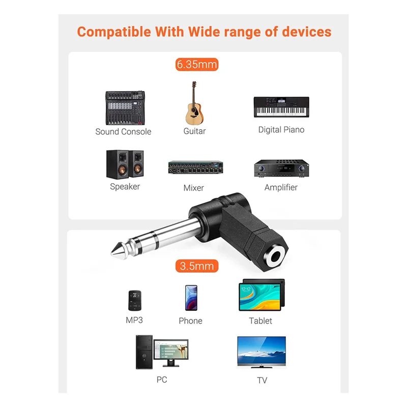 

N11R 10 PCS Right Angled 6.35Mm Male To 3.5Mm Female Audio Adapter Converter Extender Stereo Headphone Audio Jack Plug Easy To U