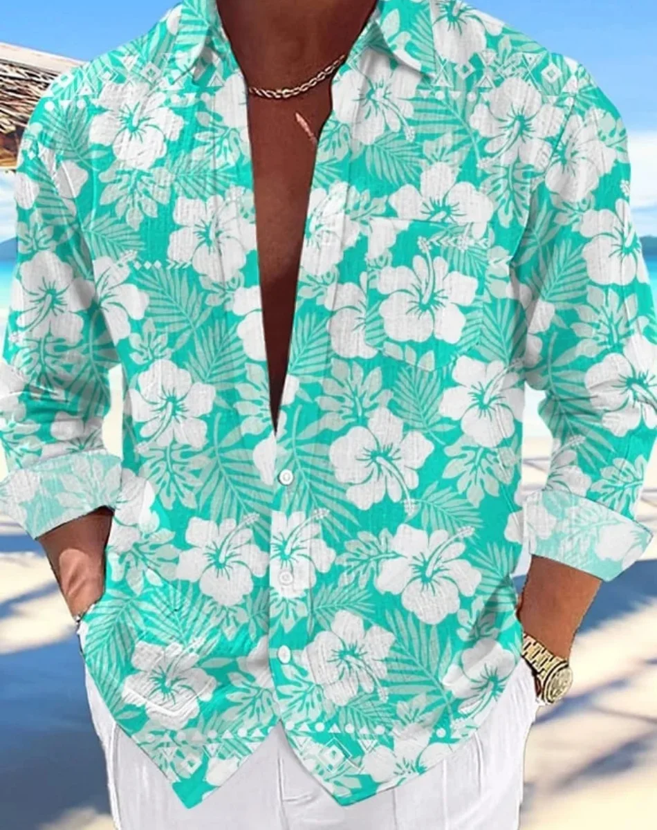 20253D 풀 프린트 하와이 휴가 셔츠 남성용 팜 리프 패턴 버튼 업 비치 셔츠 남성용 반팔 캐주얼 셔츠 의류