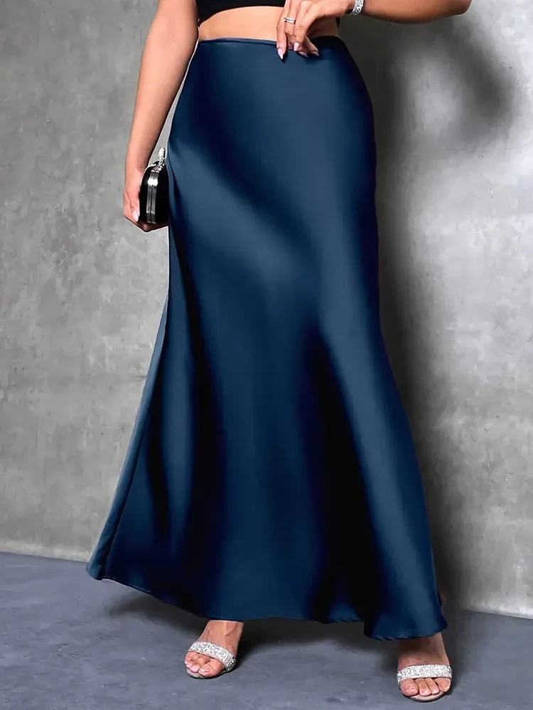 

Сплошная цветная атласная юбка-русалка, длинная модная женская весенне-летняя полуплатье, праздничная пляжная элегантная женская юбка с высокой талией