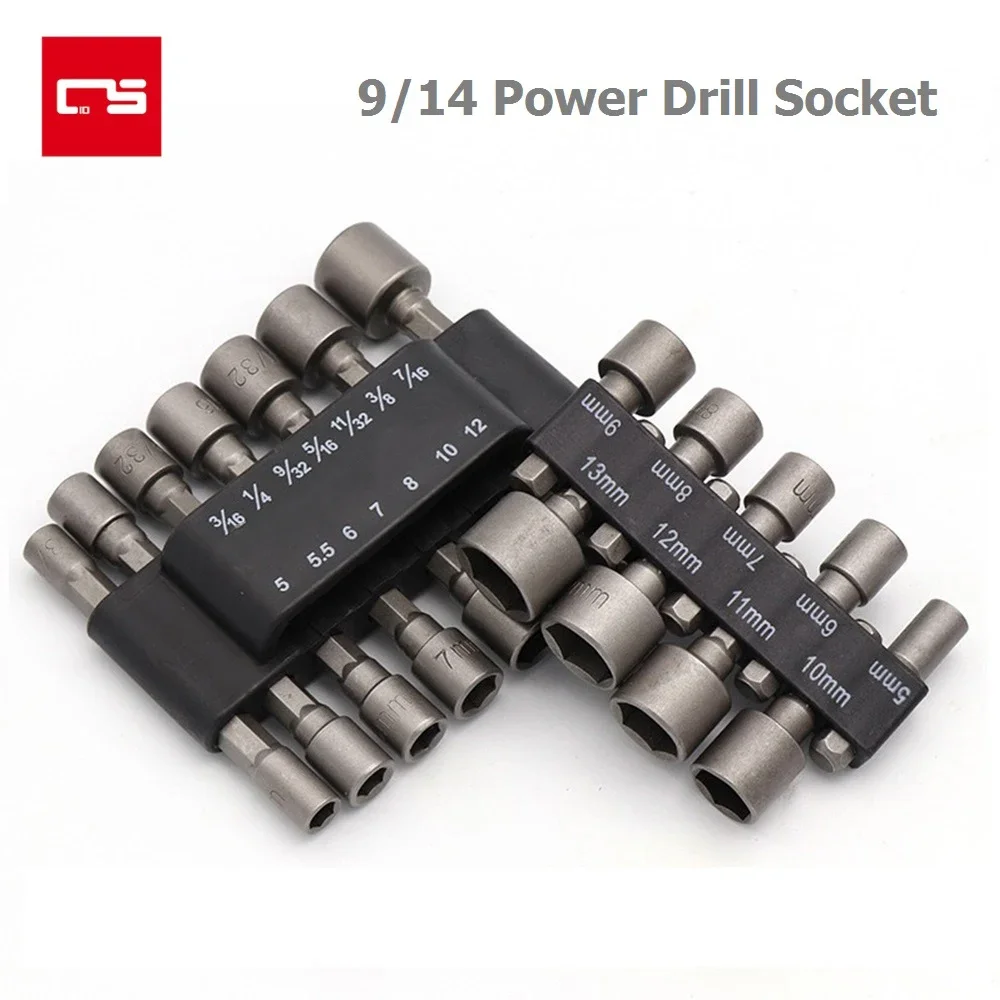 

9/14pcs Socket Wrench Power Drill Bit Nut Driver Set 1/4'' Shank Hex Screw Socket Adapter Sleeve Nozzles Kit 5-13mm Hand Tools
