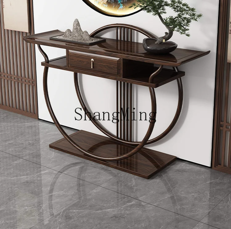 HJ new Chinese-style central hall plan light luxury home against the wall living room table solid wood entrance cabinet