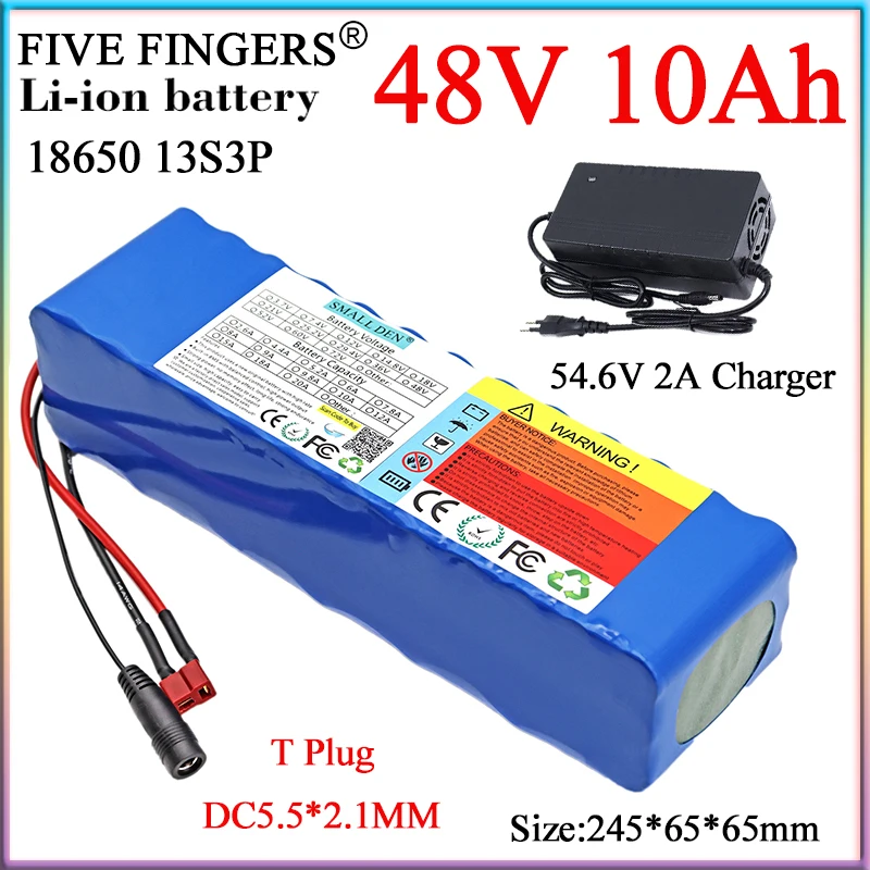 

48V 10Ah ebike Lithium Battery Pack 18650 13S3P Built-in BMS For Electric bicycle Scooter Motorcycle Li-ion Cell+54.6 2A Charger