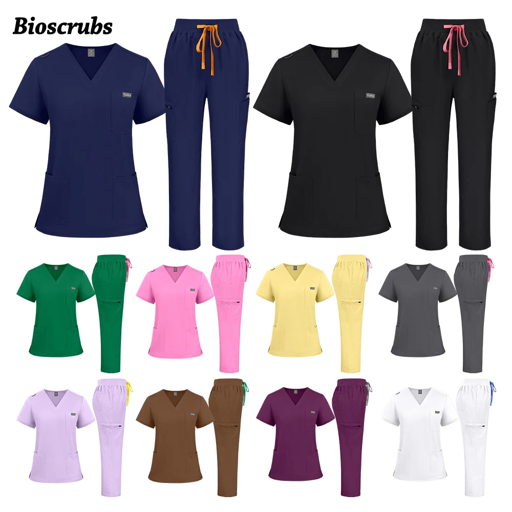 Doctor Nurse Medical Uniforms Scrubs Set Dentist Surgical Suit Women Hospital Operating Room Gowns Mens Workwear Accessories New