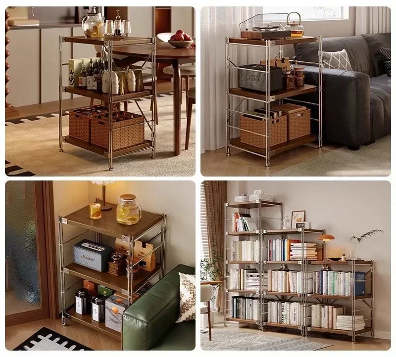 Steel Wood ShelvingUnit Metal DisplayRack Narrow Space Saver Organizer Heavy DutyBookshelfX-Brace Adjustable Feet HomeFurniture