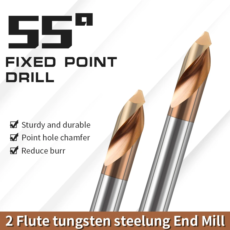 HRC55 90° Fixed-point Drill Straight Groove Spot Drilling End Mill Carbide Tungsten Steel Centering Drills CNC Machine Tools