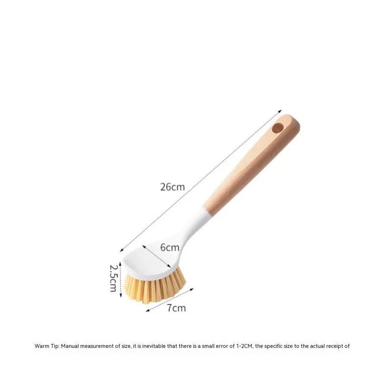 Multi functional long handled kitchen cleaning pot brush with wooden handle, non greasy pot brush, dish and bowl brush