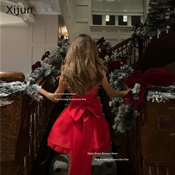 Xijun Red Short Evening Dresses Christmas Sleeveless Bow Simple Prom Dresses A-Line Hcb Mini Birthday Party Dresses Customized