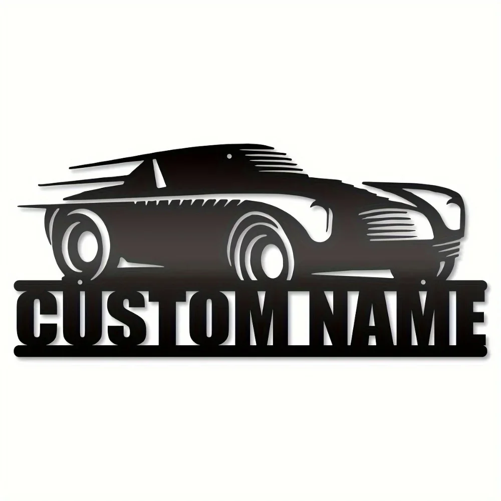 Iron Art Decorative Painting Exclusive 1pc Personalizable Black Iron Car-Inspired Name Sign, Durable Hollow Iron for Home Shed S