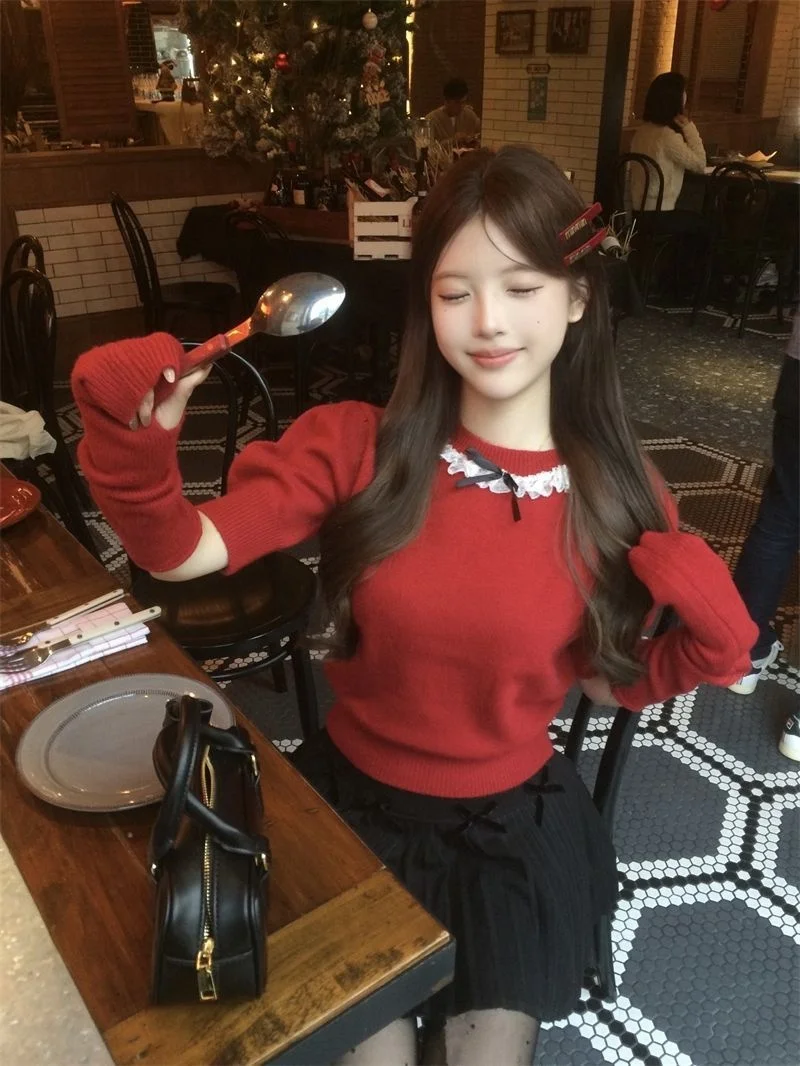 

Вязаный свитер со съемными рукавами, женские пуловеры, милые градиентные полосатые красочные широкие воротники, молодежные, в консервативном стиле, яркие, милые