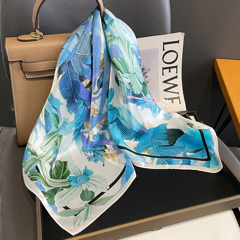 Beach 100% Real Silk Scarf Women Summer Neckerchief Female Shawl Luxury Brand Hijab Vintage Hair Band Foulard Wrap 2023 Bandana