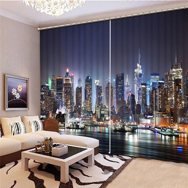 Photo night city building curtains  Modern Blackout Curtains Window For Living Room Bedroom Curtain Home Decor Kitchen Drapes