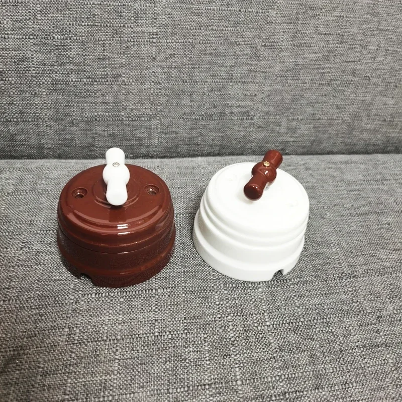 Retro Ceramic Rotary Switch Wall Light Knob Ceramic Switch White Brown