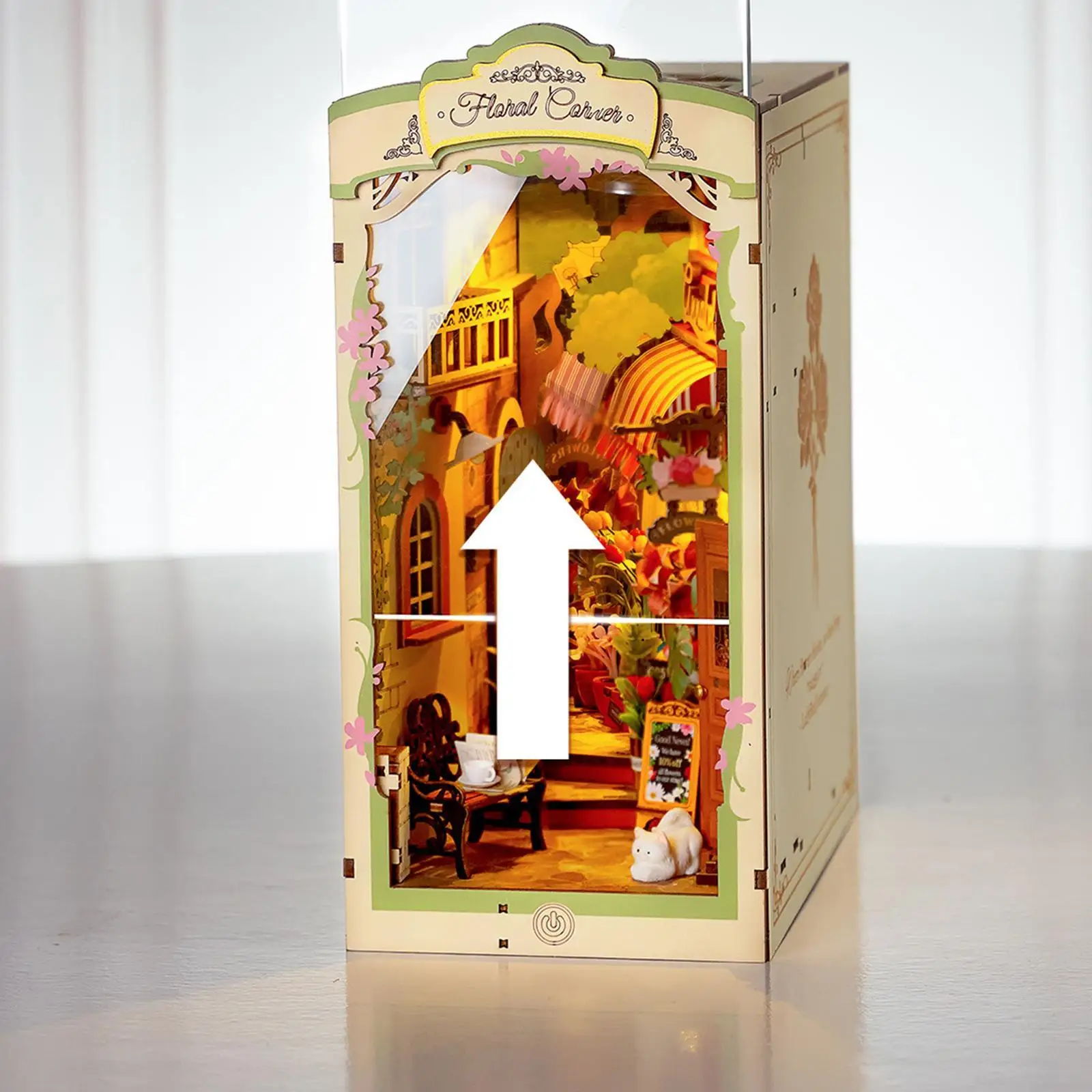 Dollhouse Wood Bookend DIY Kit DIY Model Miniature Building Model Kits Bookshelf Insert Decor for Children Adults Kids Present
