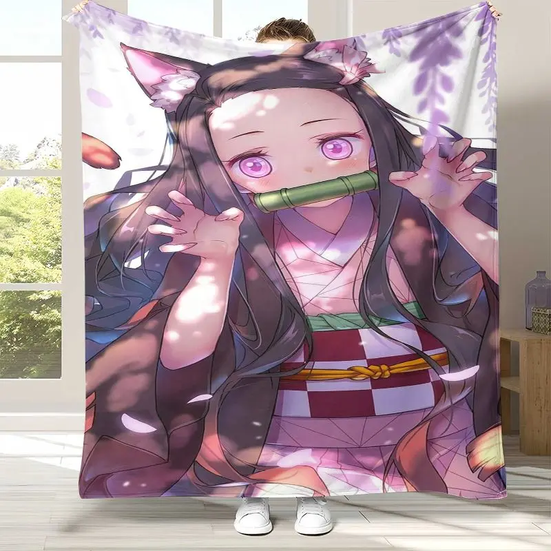 3D Demon Slayer Kimetsu no Yaiba Tanjiro Nezuko Anime Soft Flannel Throw Blanket,Cozy Blanket for Bed,Sofa,Living Room,Picnic