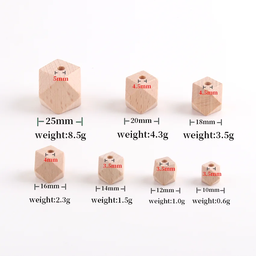 10-30mm Natural Geometric Beech Wood Beads Hexagon Teether Chewable Spacer for Baby Pacifier Chain DIY Crafts Jewelry Accessorie