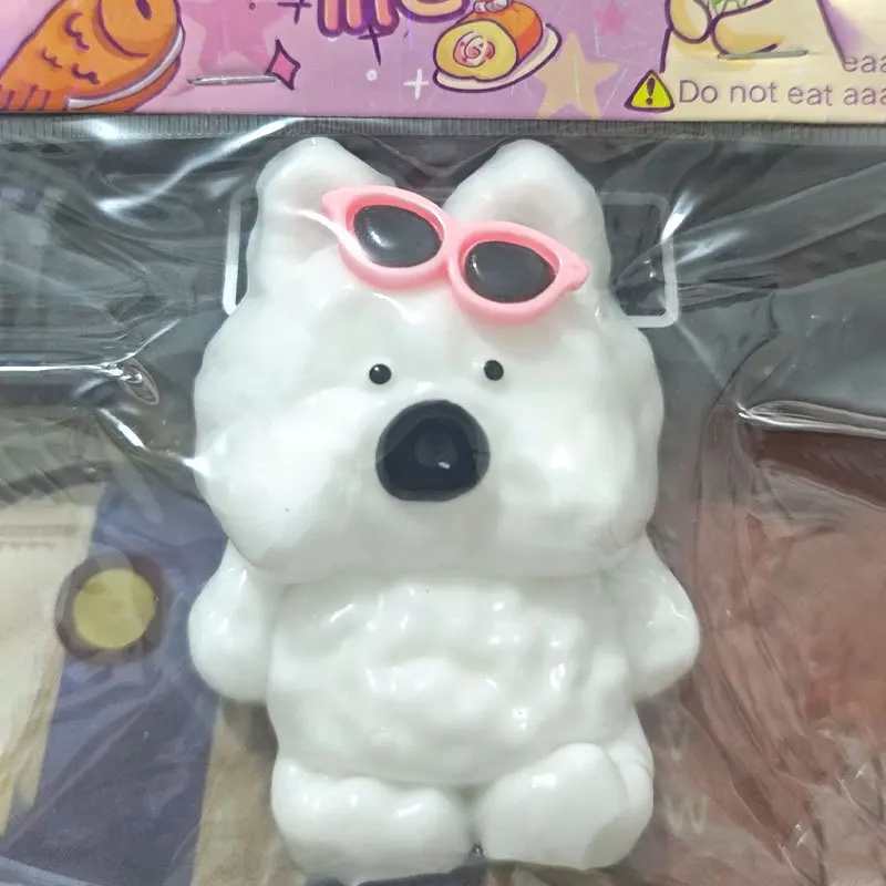 2024 New Cute Little White Dog Soft Q-bouncy Slow Rebound Toys Office Decompression Toys Cartoon Puppy Pinch Music Fidget Toy