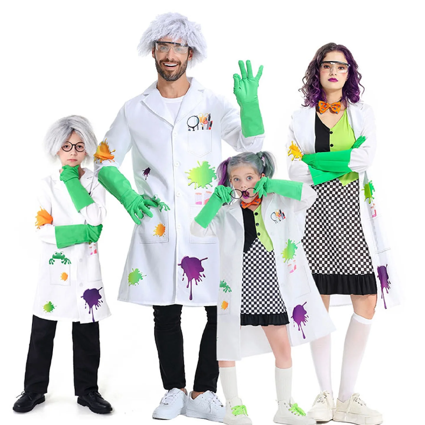 

Костюм сумасшедшего ученого на Хэллоуин, для родителей и детей, костюм маленького доктора, одежда для сценических выступлений, костюм физика, медицинского ученого