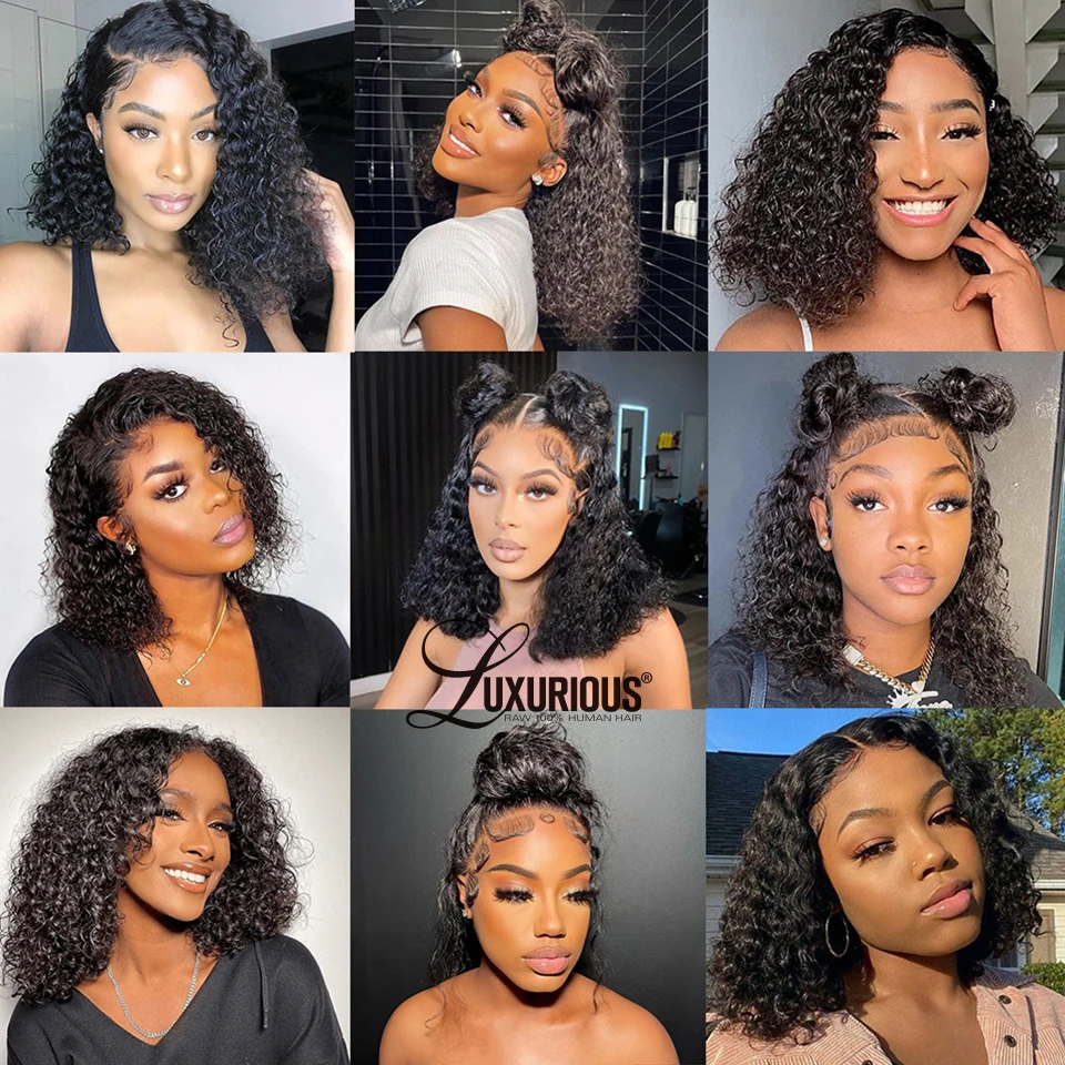 99j Burgundy Pixie Cut Lace Front Human Hair Wig Red Brazilian Short Bob Curly Lace Frontal Wig Water Deep Wave Pre Plucked 180%