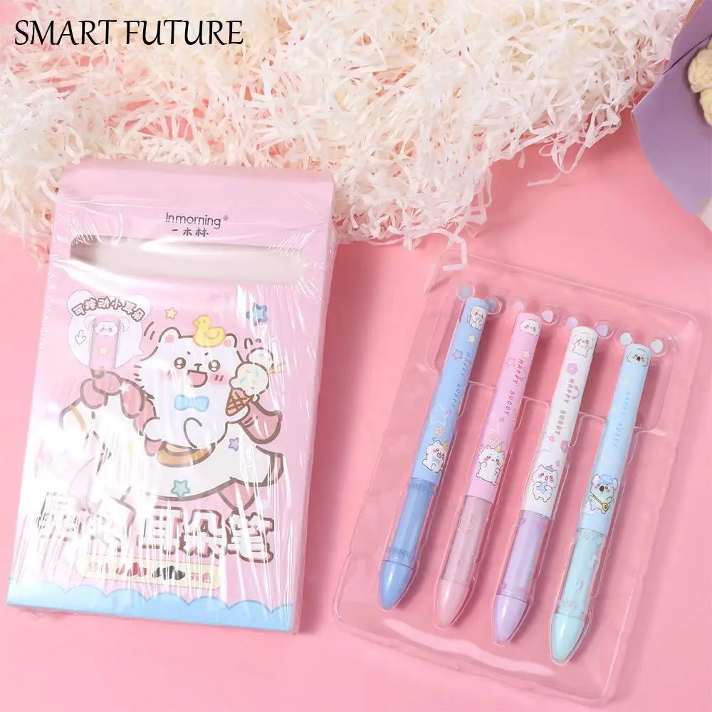 

4 pcs ABS Dual Color Ballpoint Pen Press Multifunction Student Writing Pen Cartoon Mini Ear Two-color Gel Pen Drawing Stationery