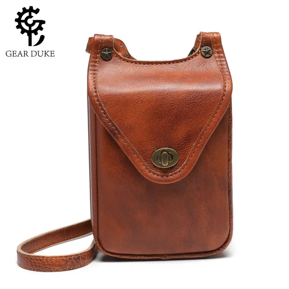 

Gear Duke Punk Single Shoulder Bag Genuine Leather Phone Bag Brown Vintage Retro Waist Bag Medieval Steampunk Messenger Bag